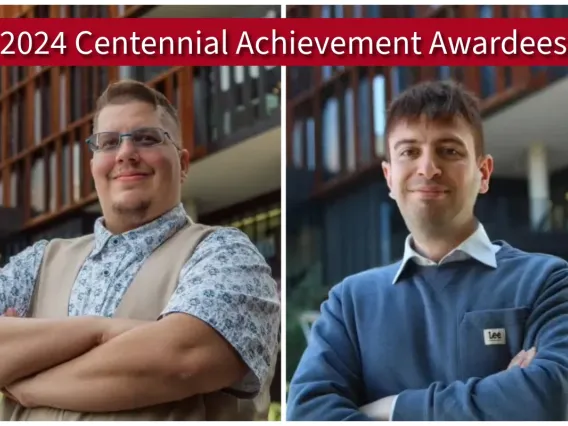 Two students side by side in a montage with a banner that reads 2024 Centennial Achievement Awardees