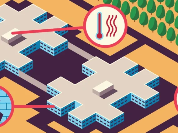 Graphic of prisons and temperature signs 