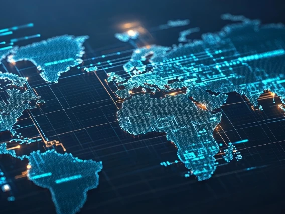 AI generated graphic photo of the world in lights on a black background