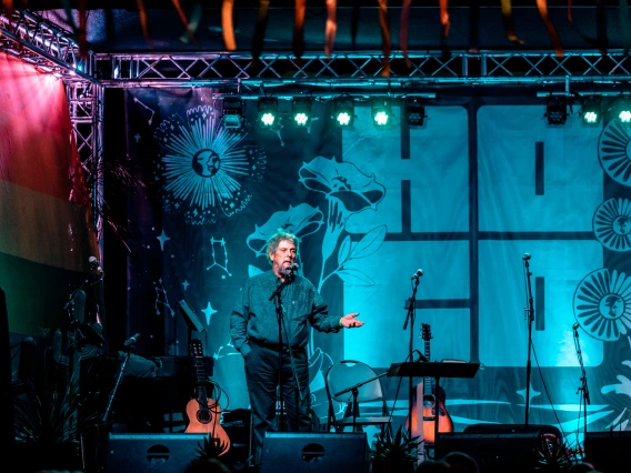 Gary Nabhan at a stage at the Agave Heritage Festival