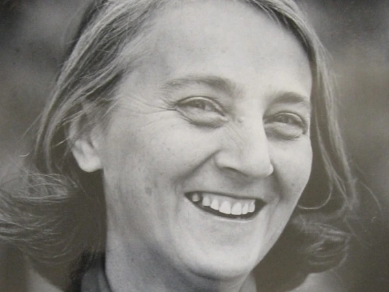 Black and white photo of woman smiling