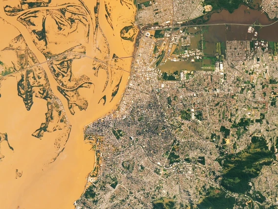 Satellite map of land and water