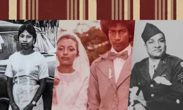 historical photos: young Black woman, man and woman in wedding attire, man in military uniform