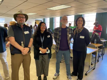 Dan Singer with Erika Castaño, History Professor Steve Johnstone, and History Head Katherine Morrissey.