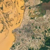 Satellite map of land and water