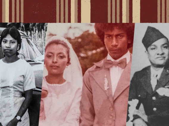 historical photos: young Black woman, man and woman in wedding attire, man in military uniform