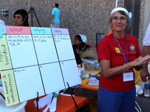 Cecile McKee standing next to a whiteboard