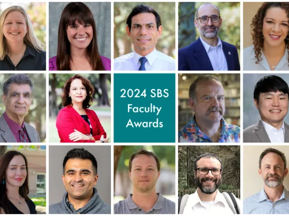 Montage photo of fourteen faculty members and title of the award in the middle box