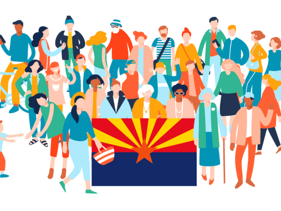 cartoon people by Arizona flag