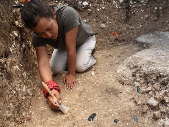 Melina Garcia excavating part of the Aguada Fenix site. 