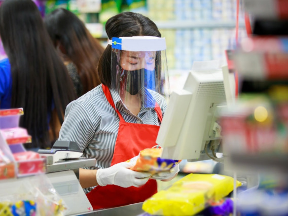 grocery store worker with mask