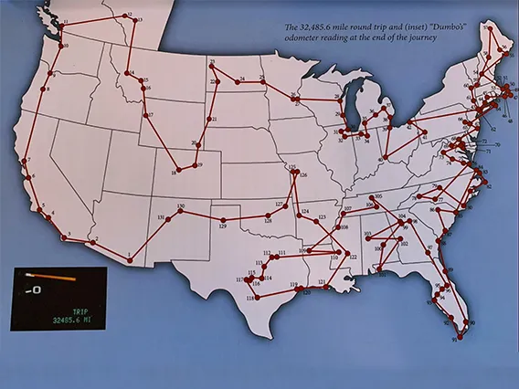 U.S. map with travel points on it. 