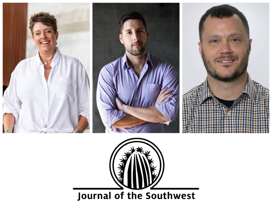 Photo montage of one woman and two men with a logo of Journal of the Southwest below