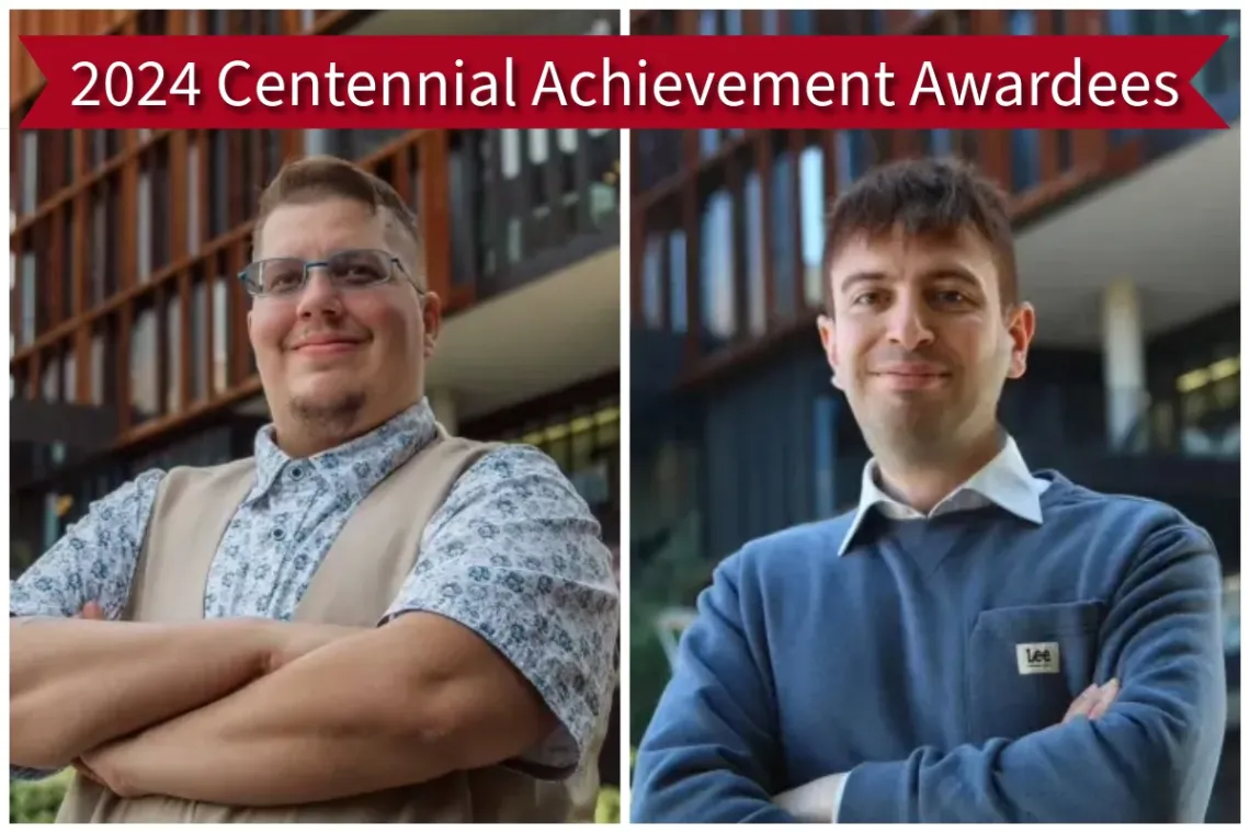 Two students side by side in a montage with a banner that reads 2024 Centennial Achievement Awardees