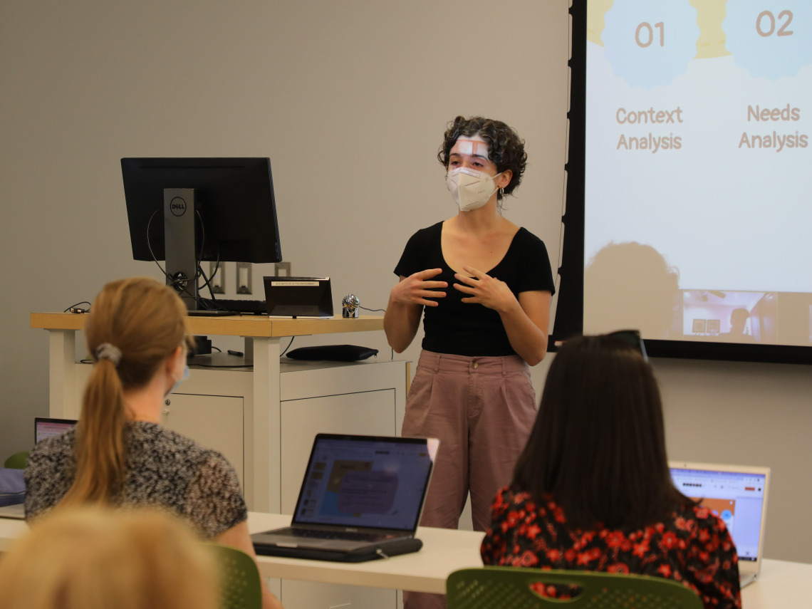 Lauren Kilpatrick presenting in front of classroom