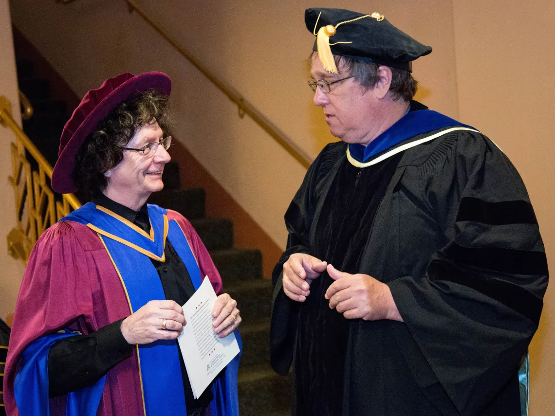 Professor Allan Ryan with UA Anthropology Professor Lars Fogelin at the SBS 2017 Graduate Convocation ceremony.