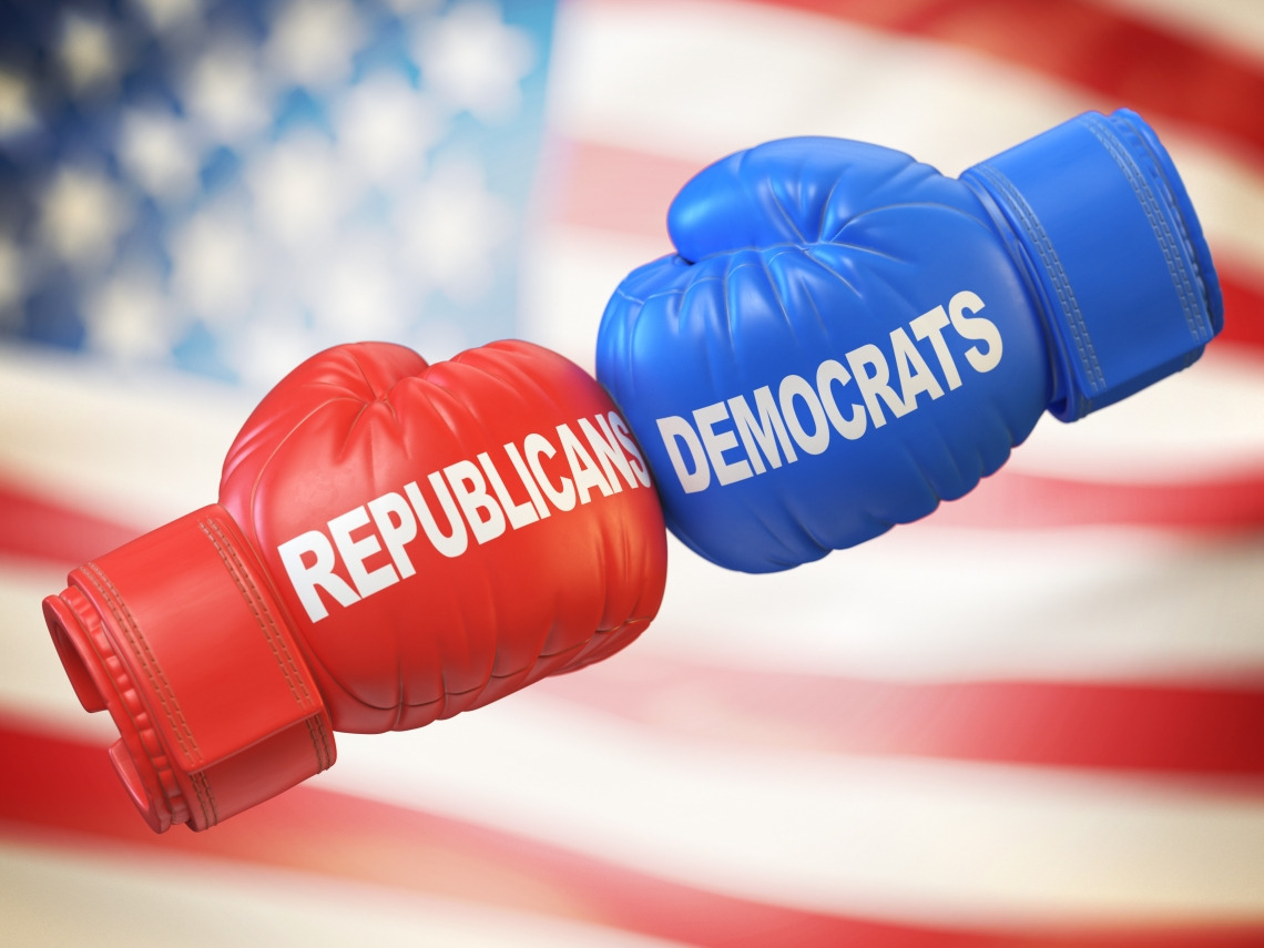 Republican and Democrat boxing gloves