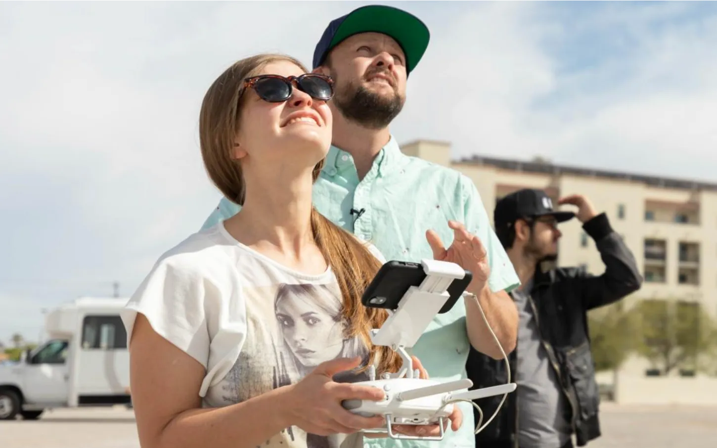 Student learning to fly a drone