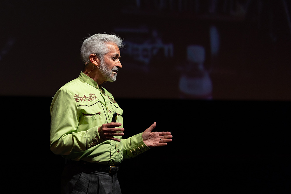 Celestino Fernandez onstage at the 2018 Downtown Lecture Series