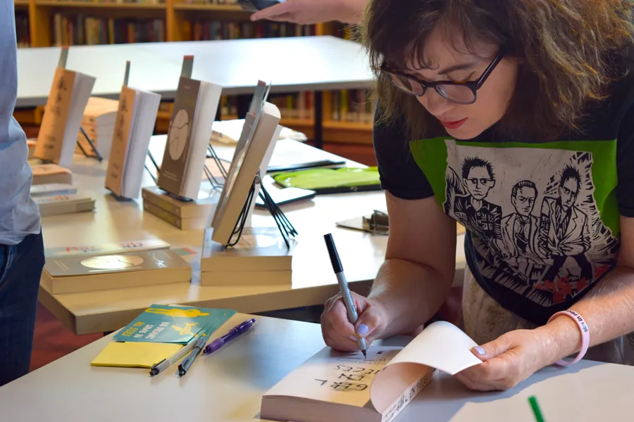 Author at book signing