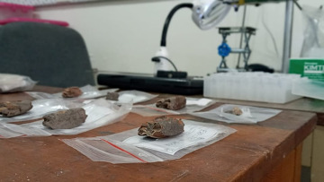 Archaeology samples on a table