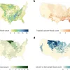 Graphic, provided by Nature Medicine, shows total count of flood events by cause between 2001-2018, using four geographical photos of the United States