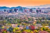 Colorful photo of Phoenix skyline with mountains in the background