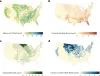 Graphic, provided by Nature Medicine, shows total count of flood events by cause between 2001-2018, using four geographical photos of the United States